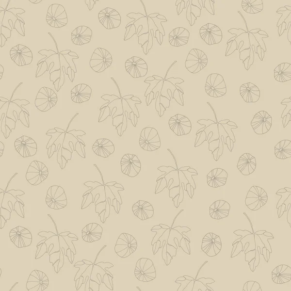 Patrón sin costuras. Ramas de higuera con fruta. Ilustración vectorial delineada sobre fondo beige — Archivo Imágenes Vectoriales