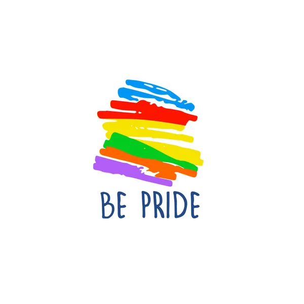 Be Pride logo s duhově zbarvenými tahy štětcem. Symbol oslavy měsíce hrdosti — Stockový vektor