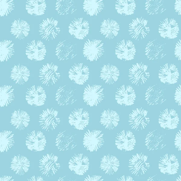 Motif sans couture avec des têtes de fleurs de pissenlit dessinées à la main sur fond bleu — Image vectorielle