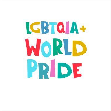 LGBTQIA Dünya Gururu. Gökkuşağı renkli el yazısı olan olay logosu
