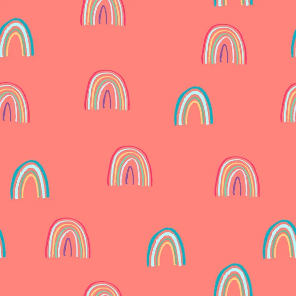 Nahtloses Muster mit Regenbogen im Zeichnungsstil für Kinder — Stockvektor