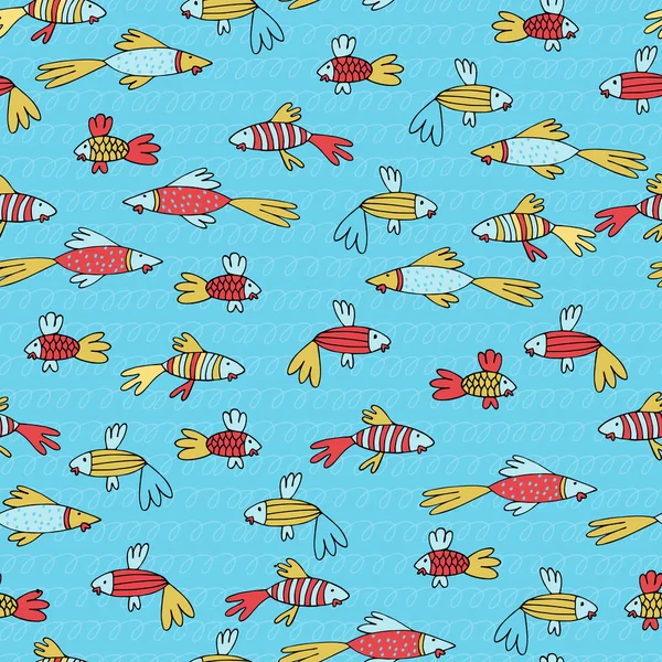 Seamless pattern with fantasy tropical fish in cartoon style. Wallpaper, backgound for kids — Stock Vector