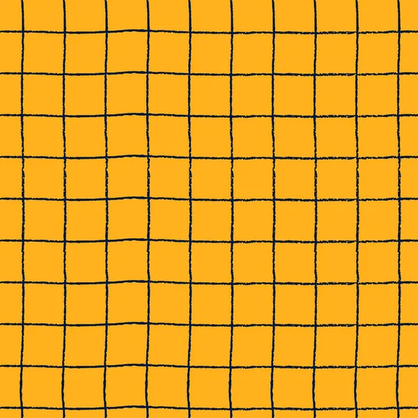 Patrón de repetición sin costuras con cuadrícula dibujada a mano sobre fondo amarillo — Vector de stock