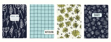 Kapak sayfası şablonları, çiçekli ve kılavuz hattı olan pürüzsüz desenlere dayanıyor. Başlıklar izole, değiştirilebilir