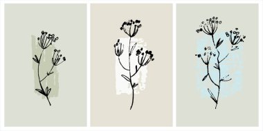 Dekoratif basılabilir sanat. Arka planda fırça darbesi dokusu olan çiçek resimlerinin el çizimi