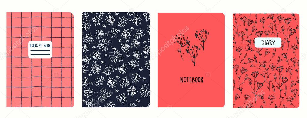 Cover page templates based on patterns with flowers and gridline. Headers isolated, replaceable