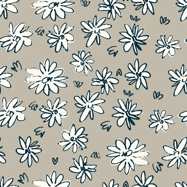 Seamless pattern with hand drawn meadow flowers in Ditzy style for surface design and other design projects — Stock Vector