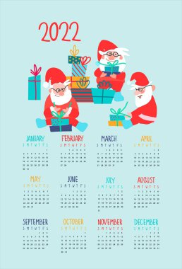 Takvim 2022, hediyeli Noel Babalar.