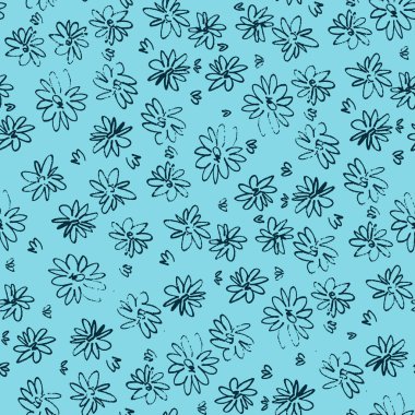 Yüzey tasarımı ve diğer tasarım projeleri için Ditzy tarzında elle çizilmiş çayır çiçekleriyle kusursuz desen