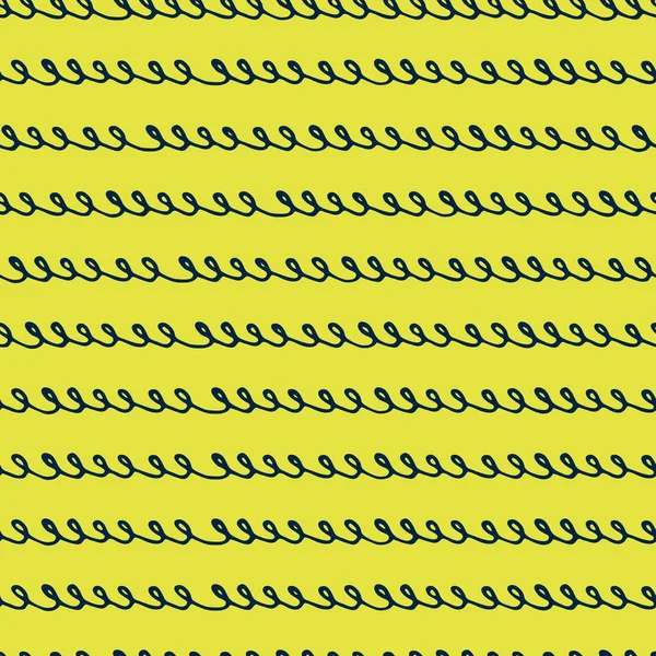 Modello senza cuciture con linee a spirale disegnate a mano, imitazione calligrafia, su sfondo giallo — Vettoriale Stock