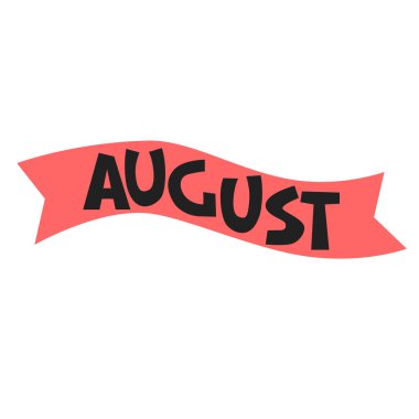 Ağustos. Aylık logo. Kıvrımlı kurdele şeklinde el yazısı başlık