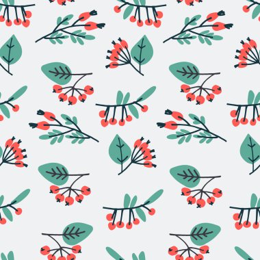 Kış tatillerinde el çizimi ile kusursuz desen, tekrarlayan tasarımları aktarmak için ahşap bloklar kullanan yazdırma işleminden esinlenmiş kuş üzümü demetleri bloğu demetleri biçimlendirildi