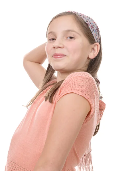 Porträt eines halbwüchsigen Mädchens isoliert auf weißem Hintergrund — Stockfoto