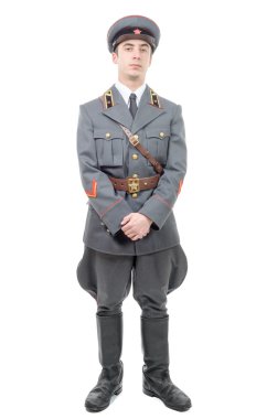 whit üzerinde izole Sovyet ordusunun genç bir subay portresi