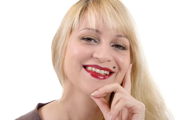 Schöne Frau mit langen glatten blonden Haaren. — Stockfoto