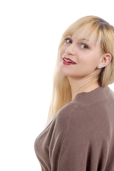 Portrait of pretty woman with long straight blond hair. — Stock Photo, Image