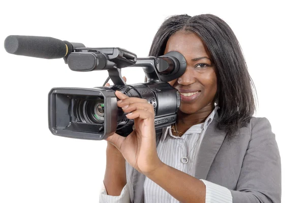 Young African American women with professional video camera — Stock Photo, Image