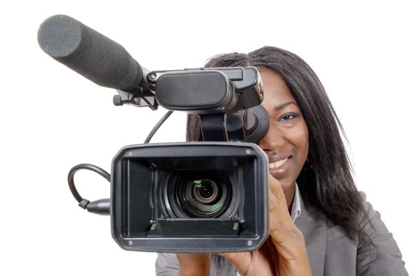 Jóvenes mujeres afroamericanas con cámara de vídeo profesional — Foto de Stock