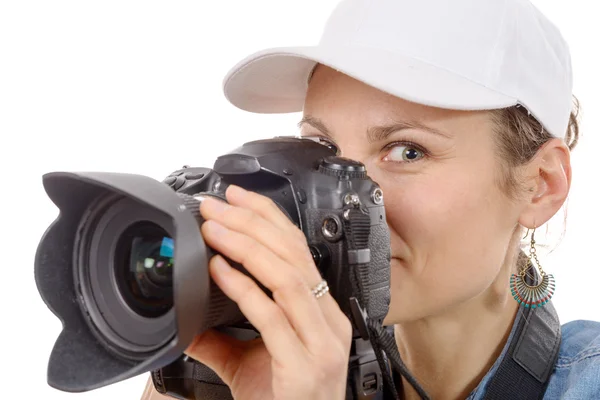カメラを持つ若い女性。若者のライフ スタイル — ストック写真