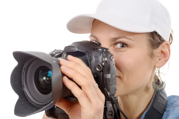 Junge Frau mit Kamera. Jugendlicher Lebensstil Stockbild