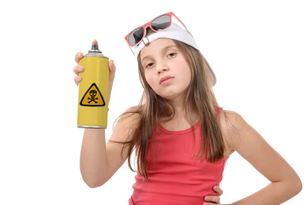 Jong meisje met een spray canwith GIF — Stockfoto