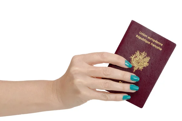 Kadın el ile Fransız pasaportu — Stok fotoğraf