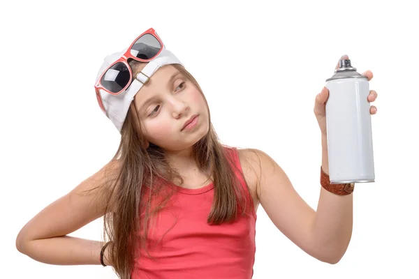 Chica joven con una lata de spray —  Fotos de Stock