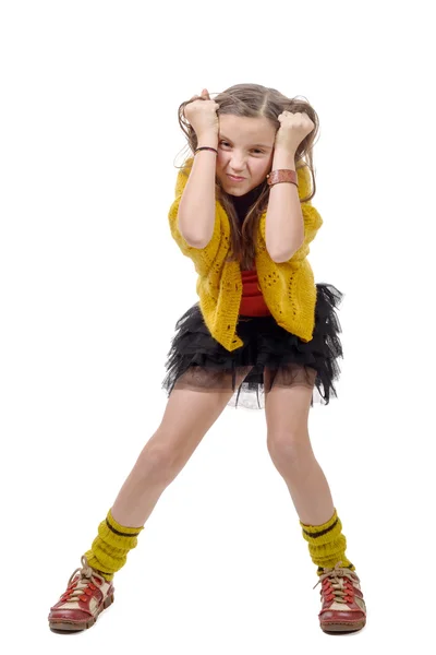 Preteen girl in hipster style, angry — Stock Photo, Image