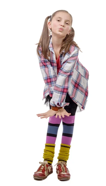 Preteen girl in hipster style . isolated on white — Stock Photo, Image