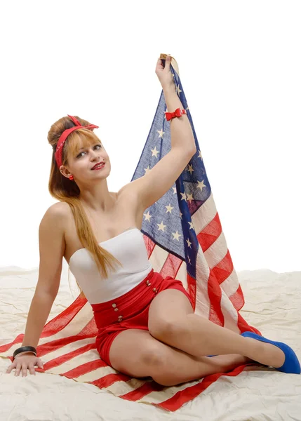 Sexy pin up girl with an American Flag — Stock Photo, Image