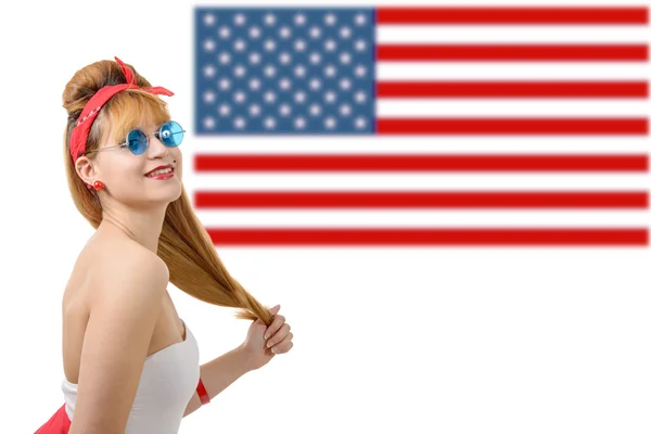 Sexy pin up girl with an American flag. — Stock Photo, Image