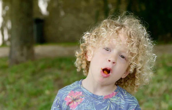 Portret van een jonge jongen met blond krullend haar — Stockfoto