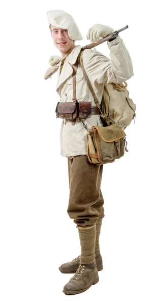 Francia hegyi gyalogos katona a háború alatt — Stock Fotó