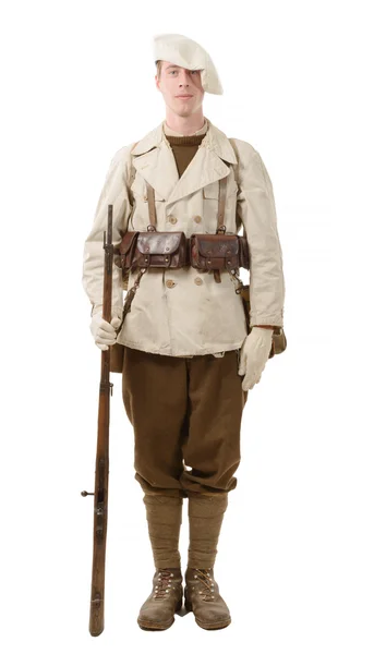 Francia hegyi gyalogos katona a háború alatt — Stock Fotó
