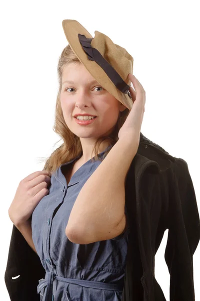 Retrato de una mujer bonita con ropa 1940 , — Foto de Stock