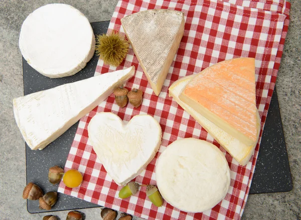 슬레이트에 다른 프랑스 치즈 — 스톡 사진