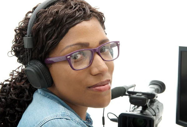 Pretty young African American woman video editor — Stock Photo, Image