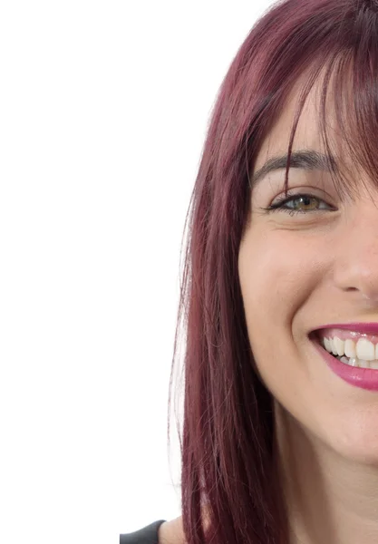 Media cara de hermosa mujer sonriente con pelos rojos — Foto de Stock