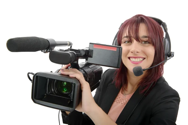 Young woman with a professional video camera — Stock Photo, Image