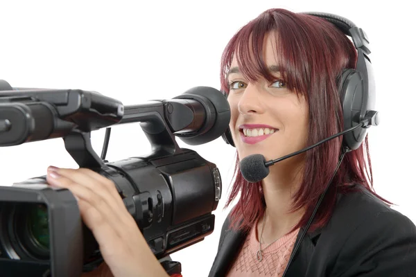 Young woman with a professional video camera — Stock Photo, Image