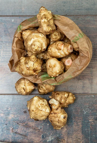 Jerusalem Artichoke Wooden Background — Stock Photo, Image