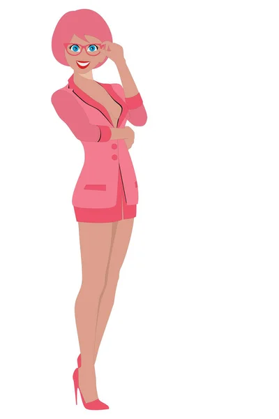 Sonriente Mujer Negocios Vistiendo Rosa — Vector de stock