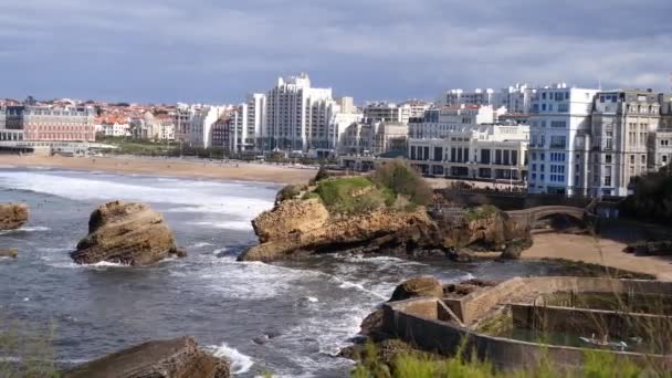 Biarritz Πόλη Και Τις Διάσημες Αμμουδιές Της — Αρχείο Βίντεο