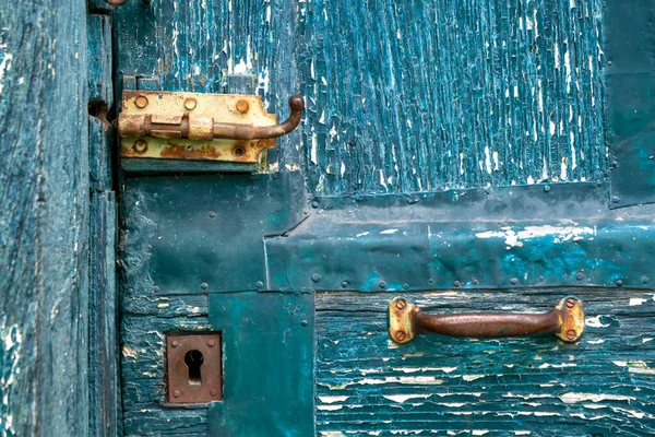 Close Rustic Old Blue Wooden Door — Stock Photo, Image