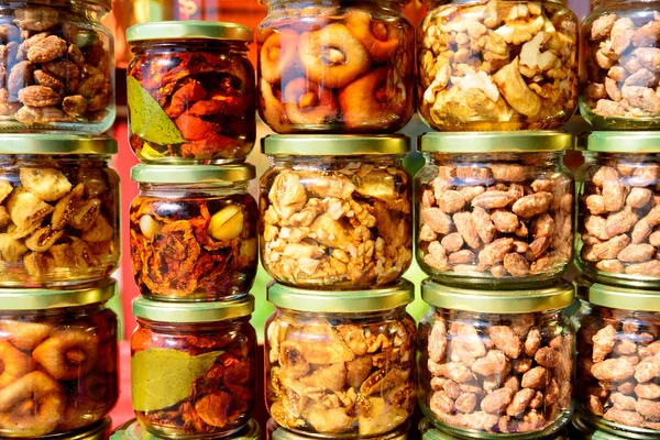 Vegetables in glass jars — Stock Image Vegetables in glass jars Royalty Free Stock Images