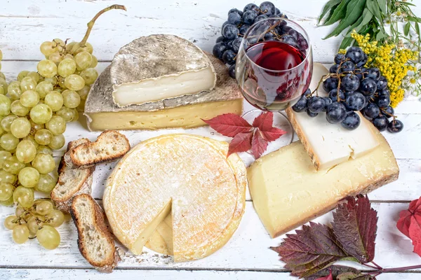 Frans kaasschotel met wijn en druiven — Stockfoto