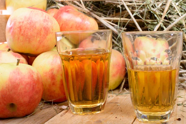 Zwei Gläser Apfelwein mit ein paar Äpfeln — Stockfoto