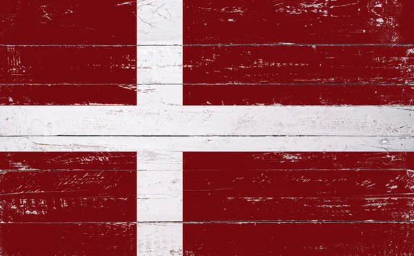 Bandera danesa pintada sobre una tabla de madera — Foto de Stock
