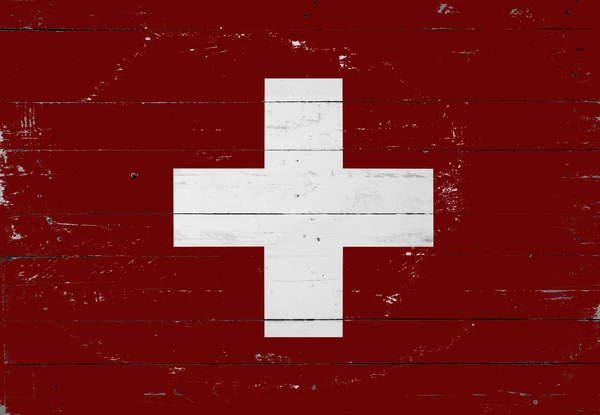 瑞士国旗画在木板上 — 图库照片