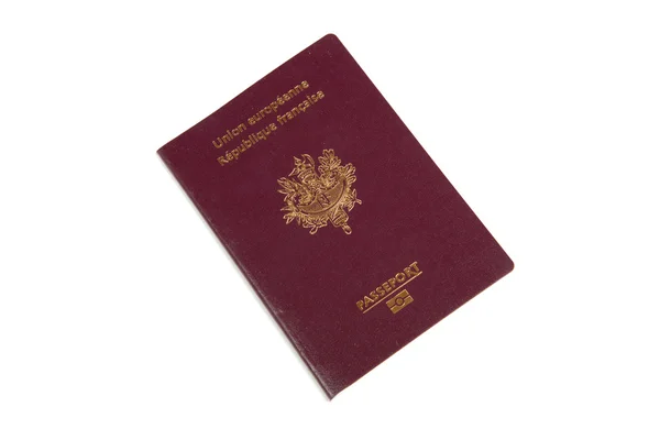 Passaporte francês sobre fundo branco — Fotografia de Stock